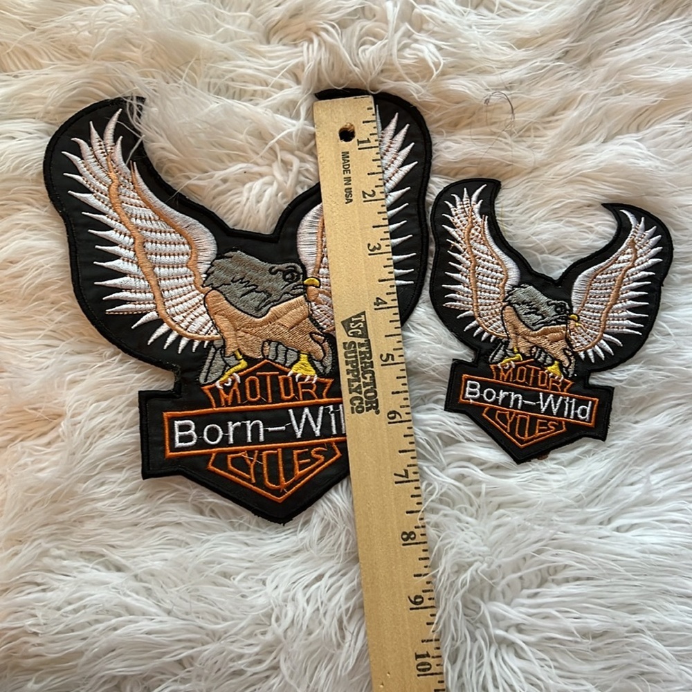 Born Wild Motorcycle Moto Biker Patches Set of 2